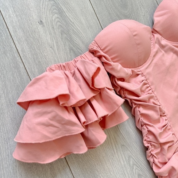 NWT CIDER Pink Ruffle Sleeve Ruched Mini Dress - Picture 9 of 13